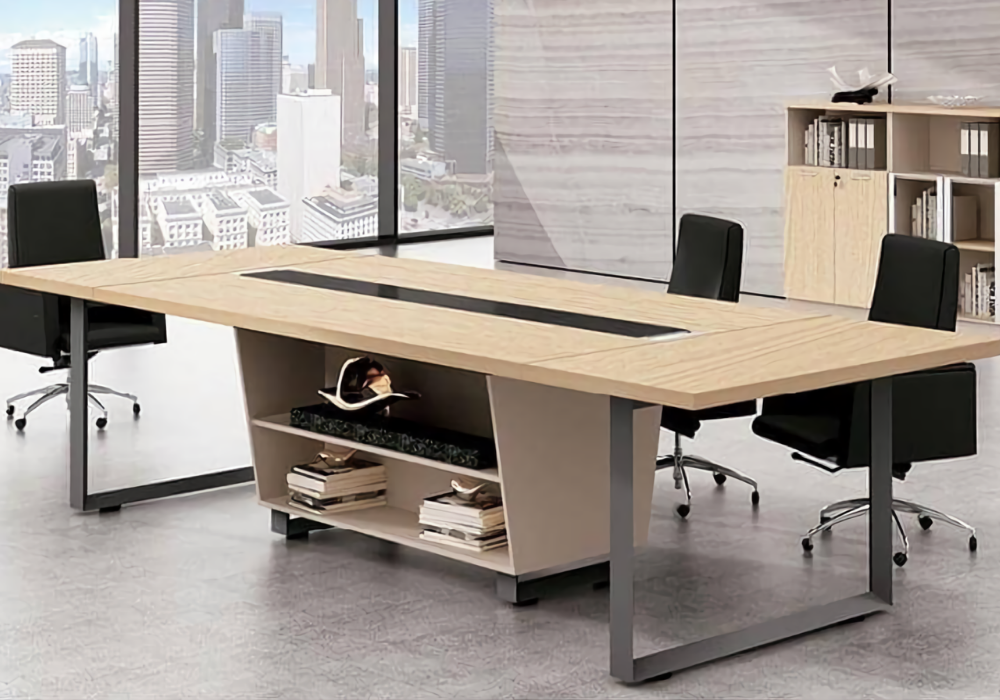 bàn họp chân sắt mặt gỗ