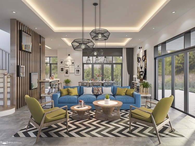 Phòng khách thêm tấm thảm hoa văn giúp căn nhà nổi bật hơn